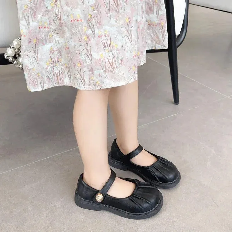 Children's Casual Shoes: Simple Pleated Leather Flats - TSS228
