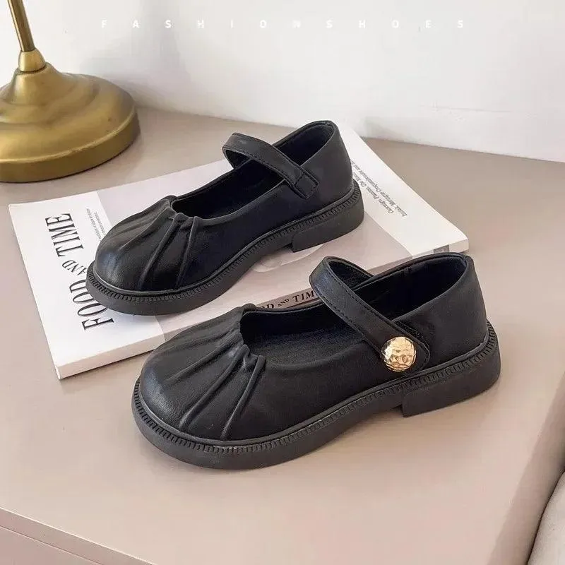 Children's Casual Shoes: Simple Pleated Leather Flats - TSS228