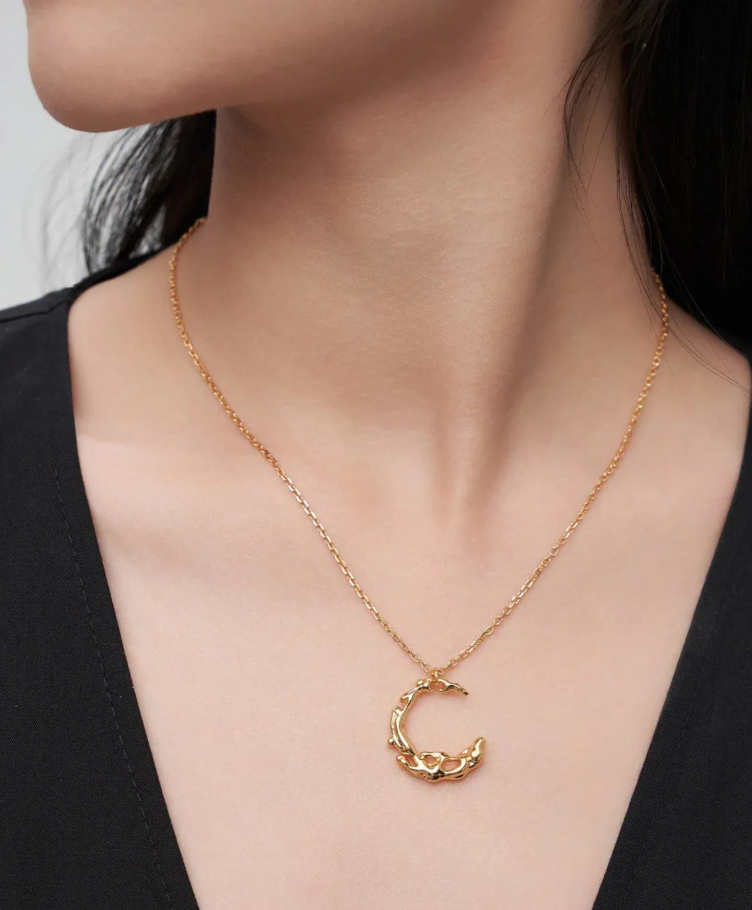 Christina - Irregular Water Flow Moon Necklace