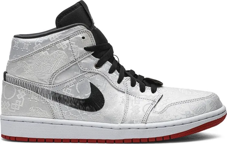 CLOT x Air Jordan 1 Mid Fearless Sneakers, Silver