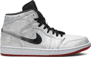 CLOT x Air Jordan 1 Mid Fearless Sneakers, Silver