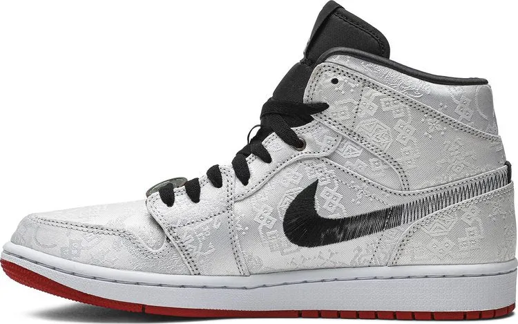 CLOT x Air Jordan 1 Mid Fearless Sneakers, Silver
