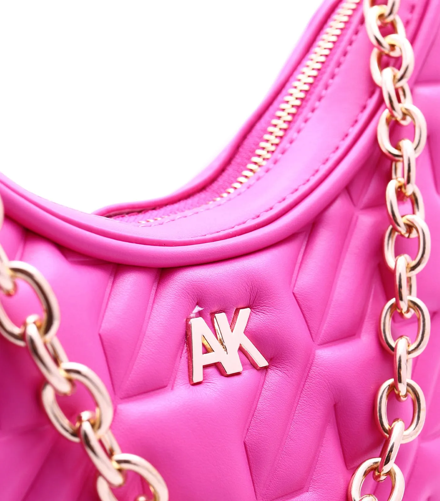 Crescent Shoulder Bag with Chain Houndstooth Flash Pink