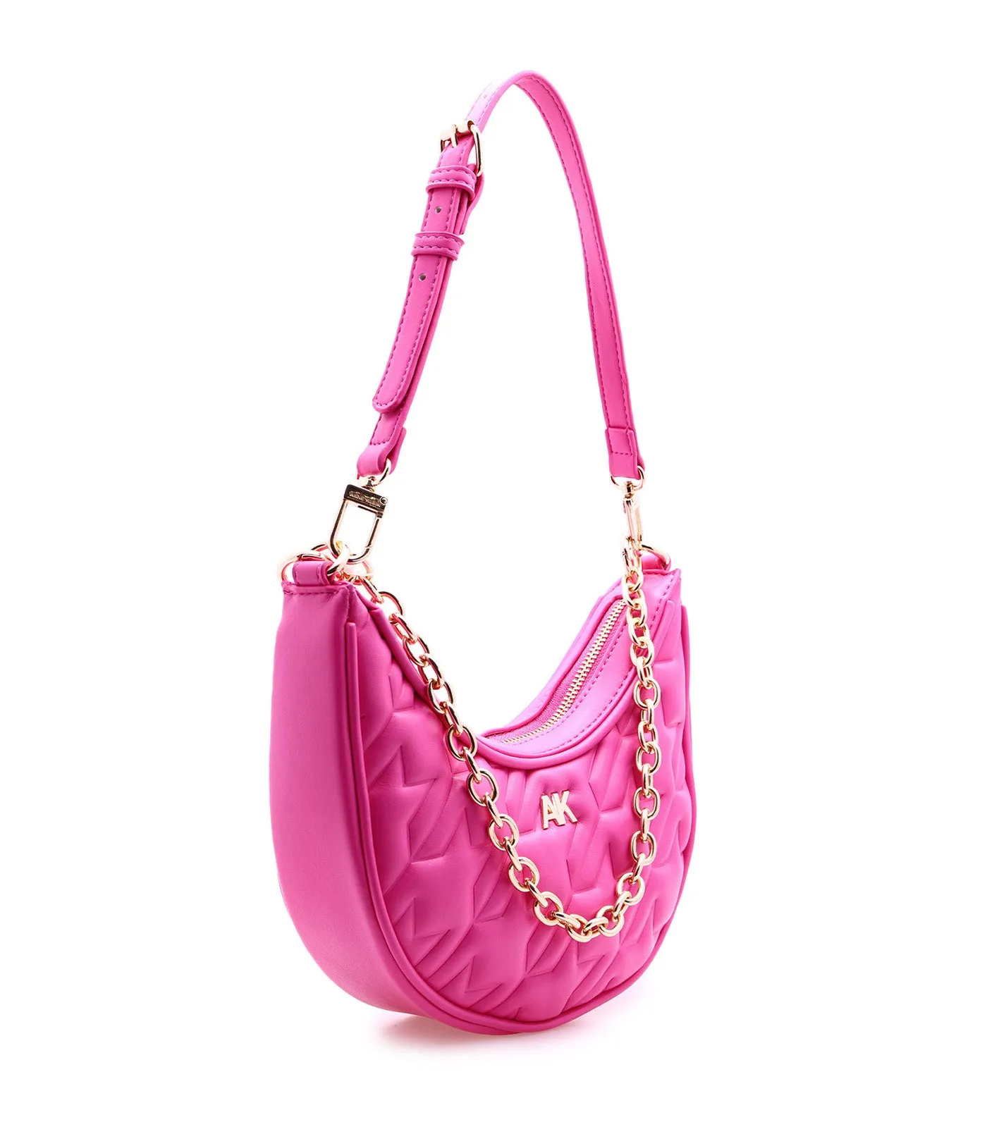 Crescent Shoulder Bag with Chain Houndstooth Flash Pink
