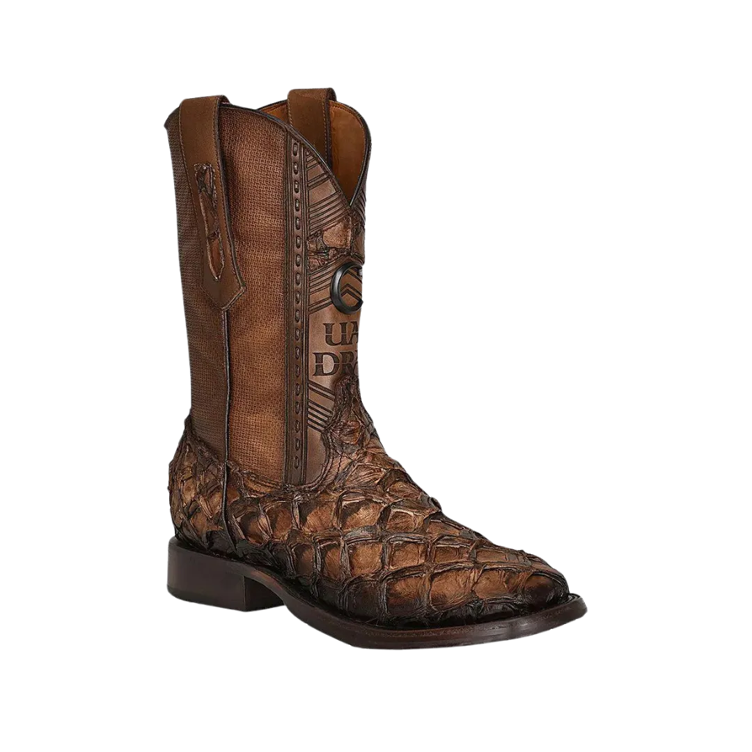 Cuadra Men's Honey Fish Pirarucu Laser & Woven Square Toe Boot