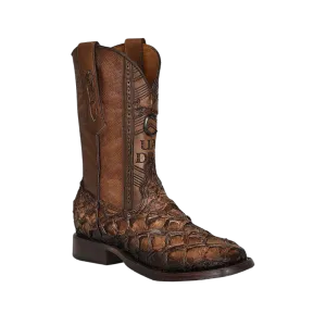 Cuadra Men's Honey Fish Pirarucu Laser & Woven Square Toe Boot