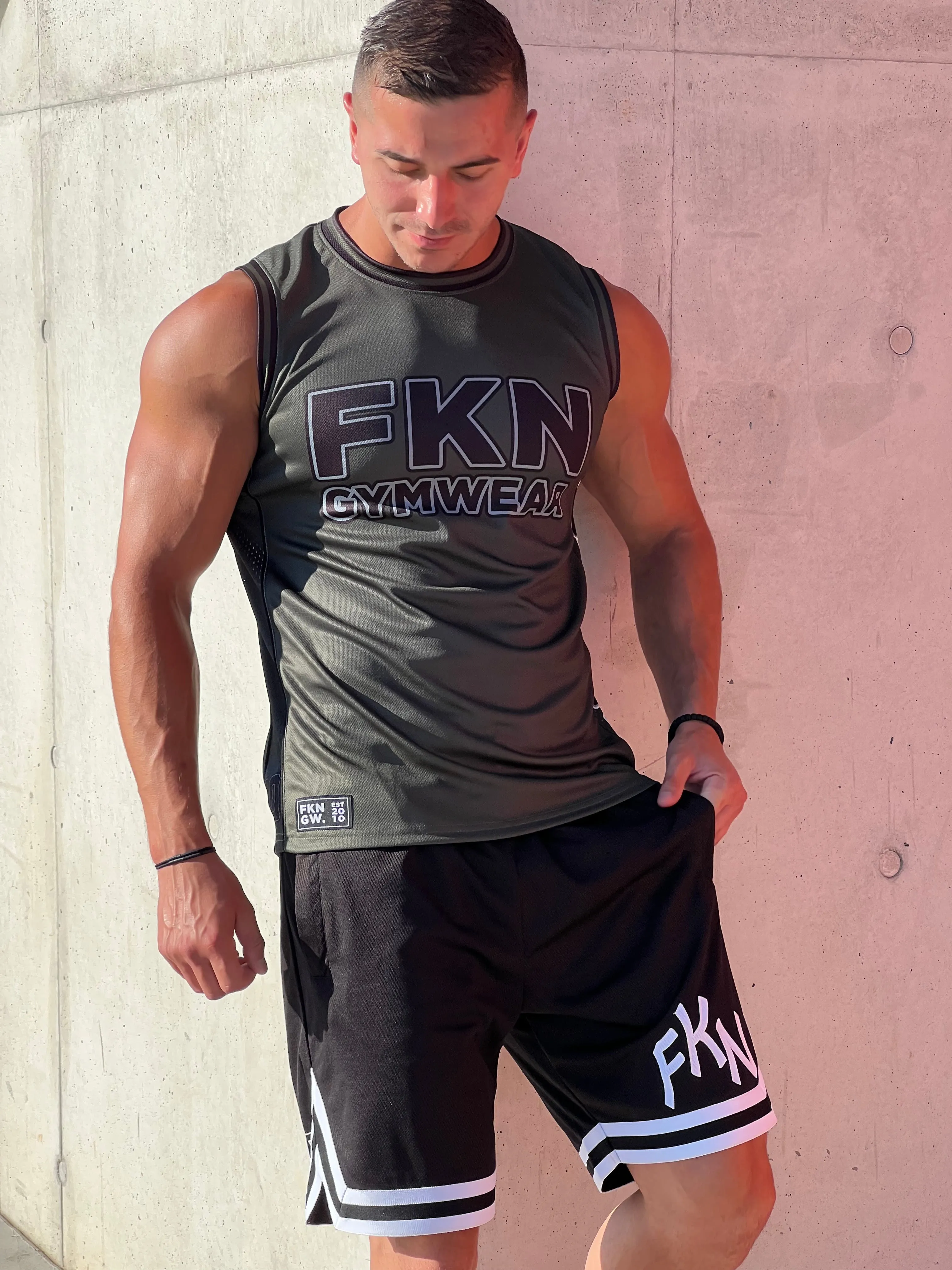 Detonate | Men's Gym Training Basketball Jersey Singlet | Khaki