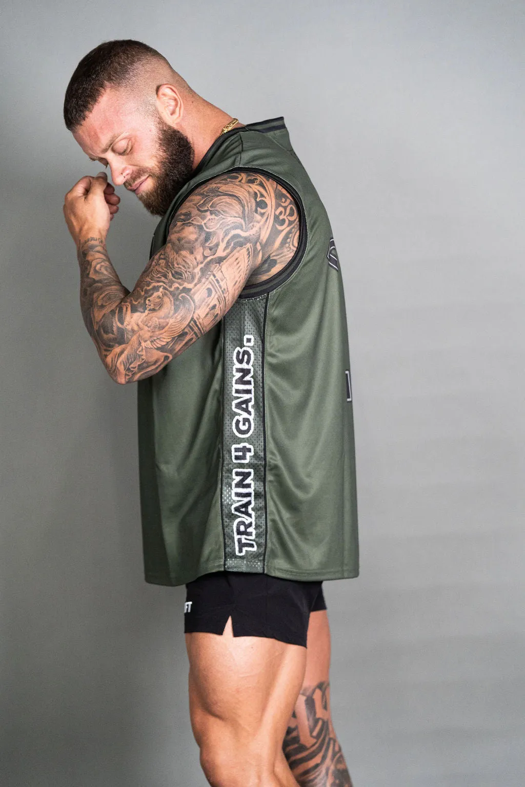 Detonate | Men's Gym Training Basketball Jersey Singlet | Khaki