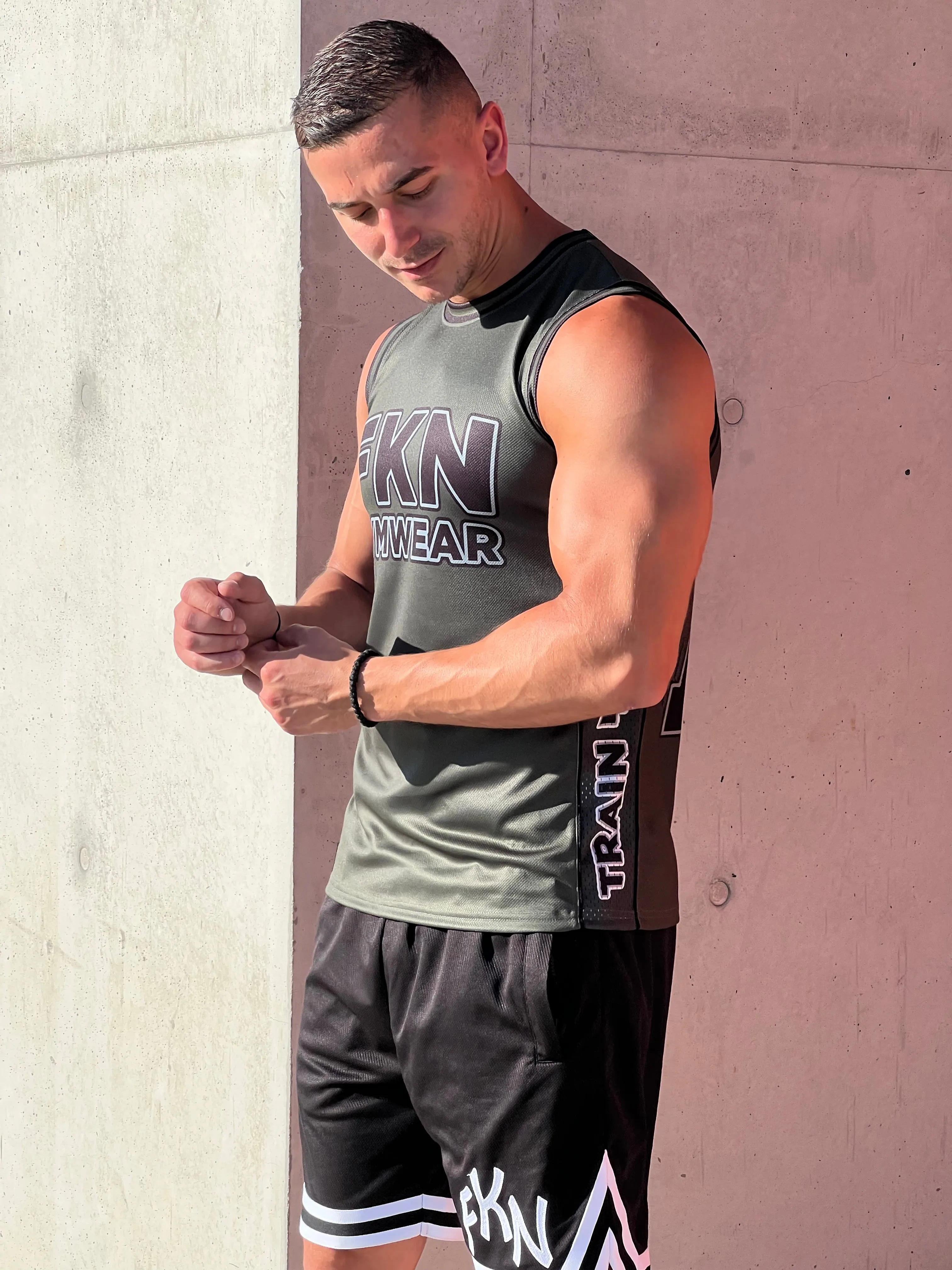 Detonate | Men's Gym Training Basketball Jersey Singlet | Khaki