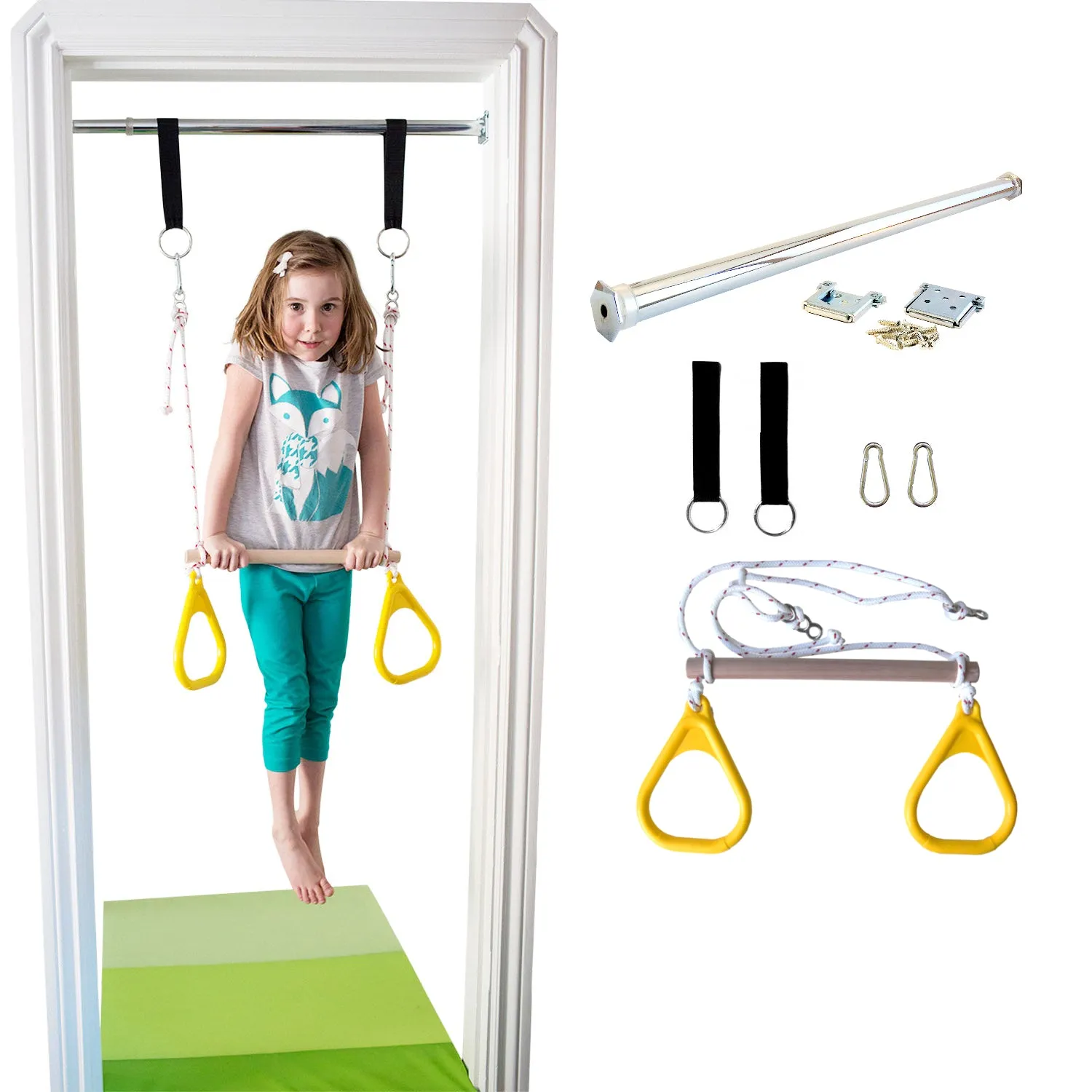 Doorway Trapeze Bar and Gym Rings Combo - Yellow