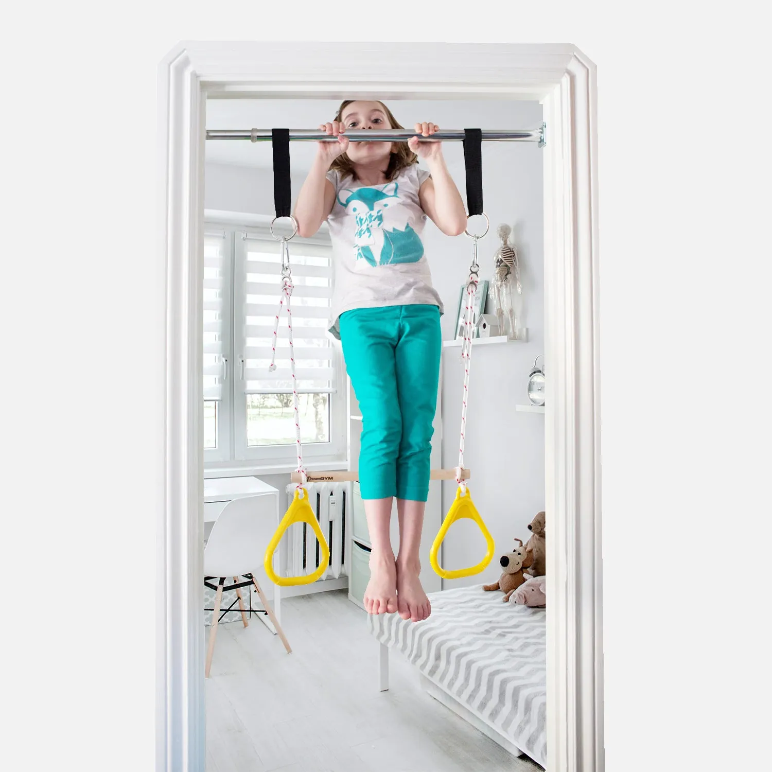 Doorway Trapeze Bar and Gym Rings Combo - Yellow