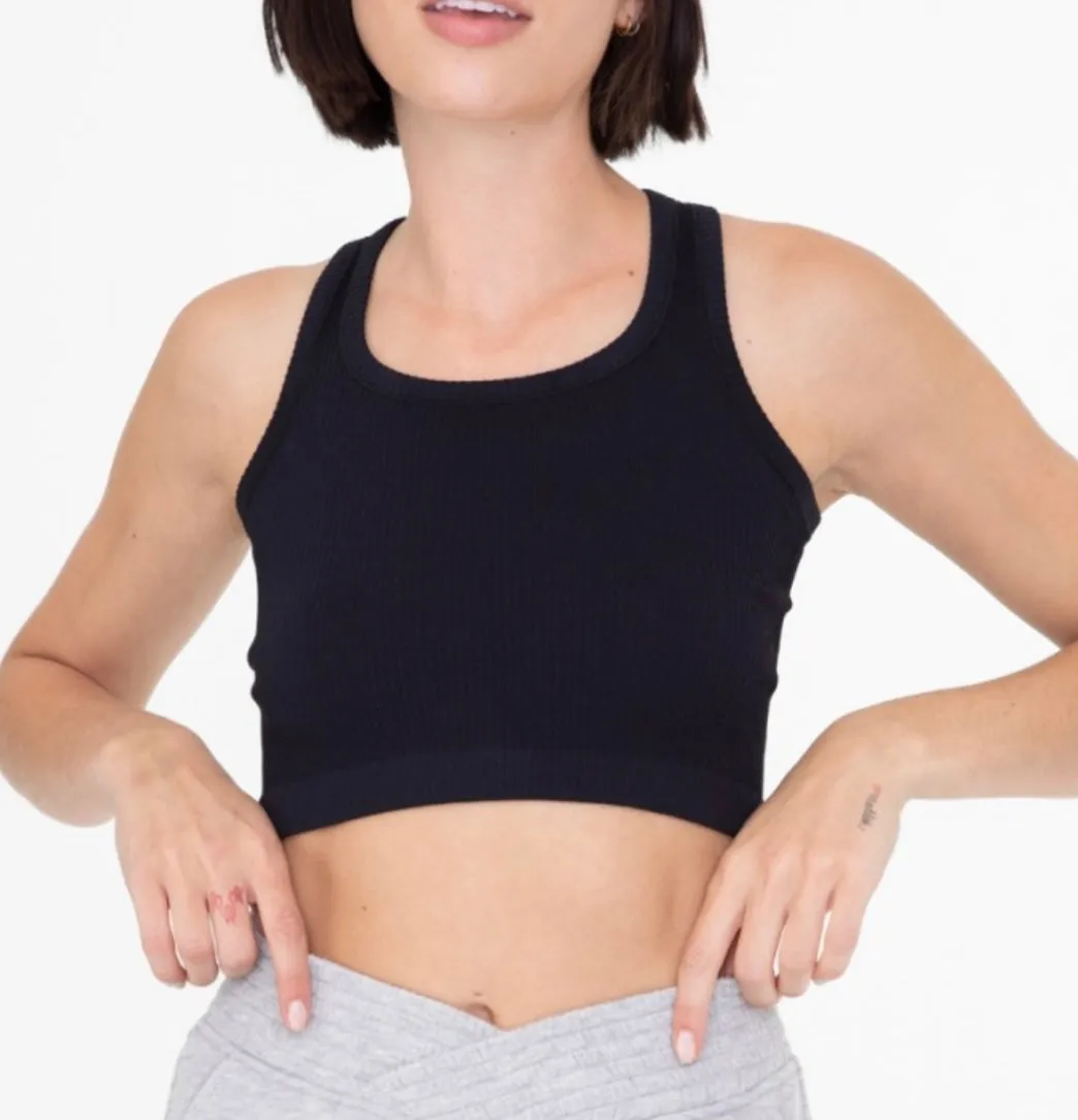 Double Lined Ribbed Square Neck Cropped Tank