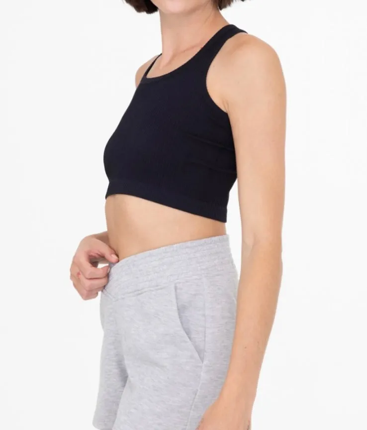 Double Lined Ribbed Square Neck Cropped Tank