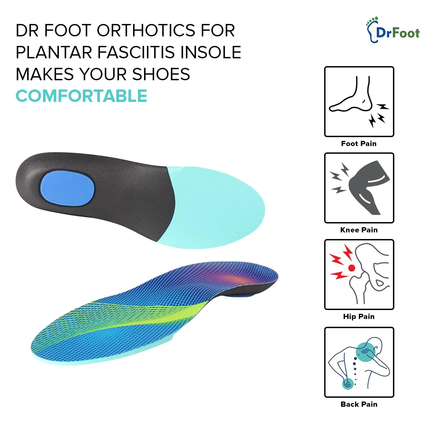 Dr Foot | Insole for Shoes Men | Arch Support for Flat Feet | Flat Feet Arch Support Insole|Shoe Insole|Gel Insoles for Men|Plantar Fasciitis|Slim Back Pain Relief Product|Orthotics|Medium -Pack Of 2