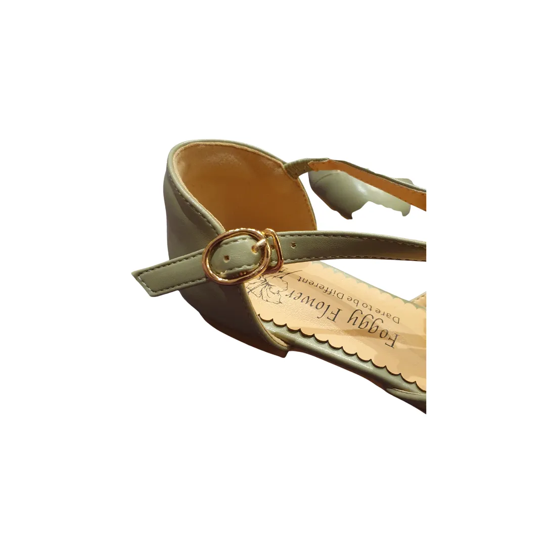 Edith Closed Toe Flat T Bar Shoes In Light Khaki Green Only 38(5) 39(6) & 40(6.5) left
