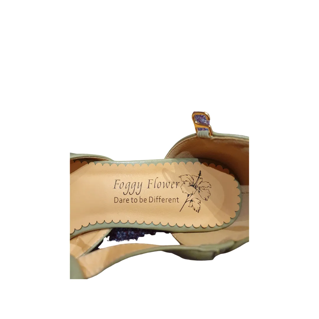 Edith Closed Toe Flat T Bar Shoes In Light Khaki Green Only 38(5) 39(6) & 40(6.5) left