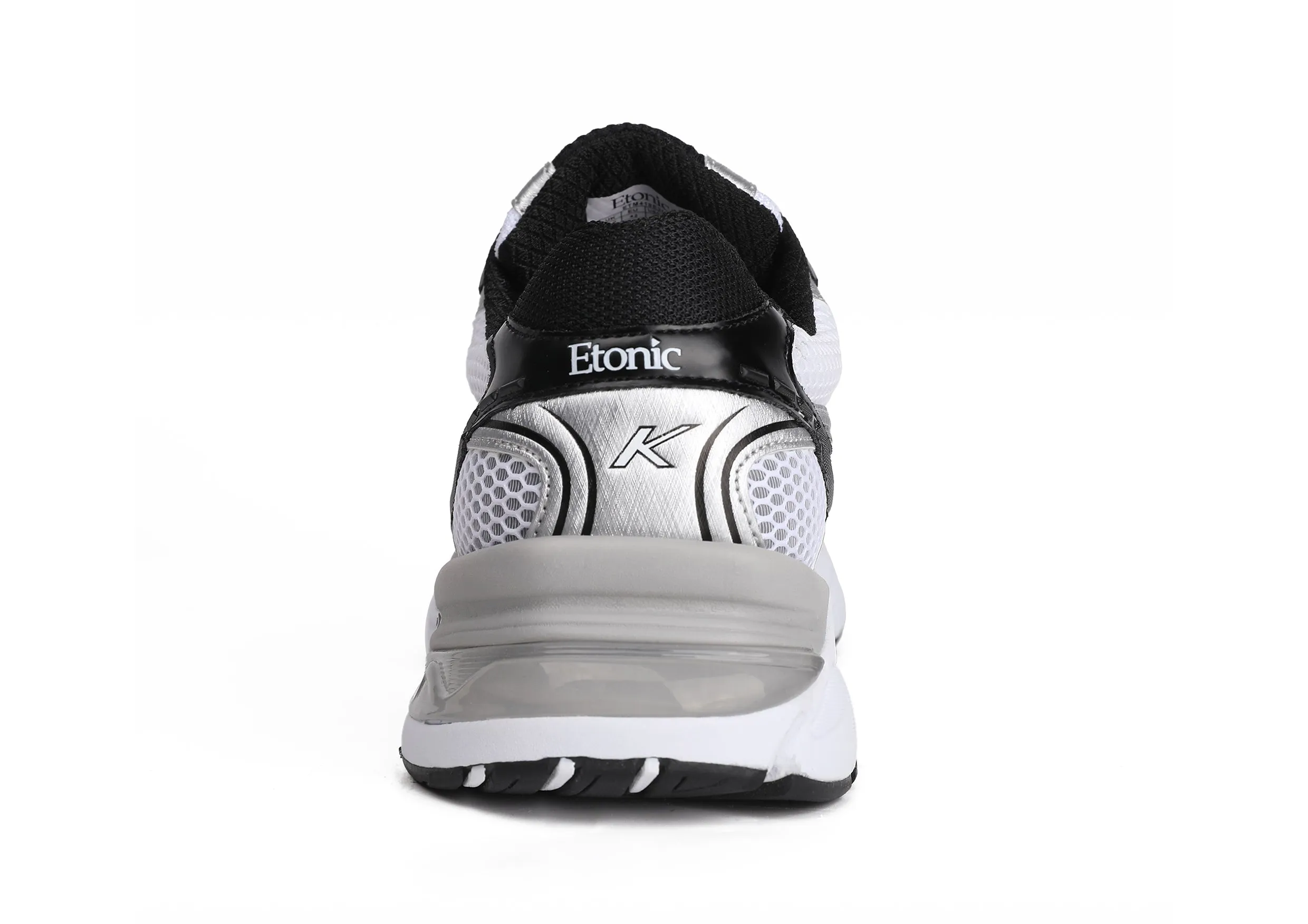 Etonic Kendari 3.0 sneakers in matte silver leather, white mesh and black inserts and details.