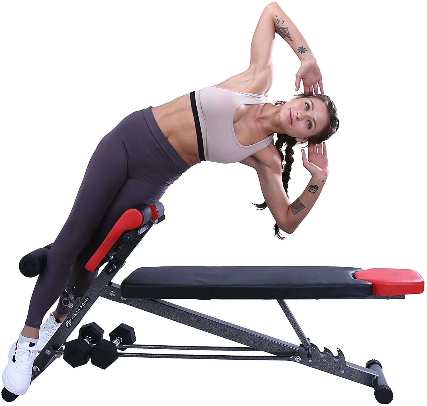 Finer Form Multi-Functional Weight Bench for Full All-in-One Body Workout – Hyper Back Extension, Roman Chair, Adjustable Ab Sit up Bench, Decline Bench, Flat Bench