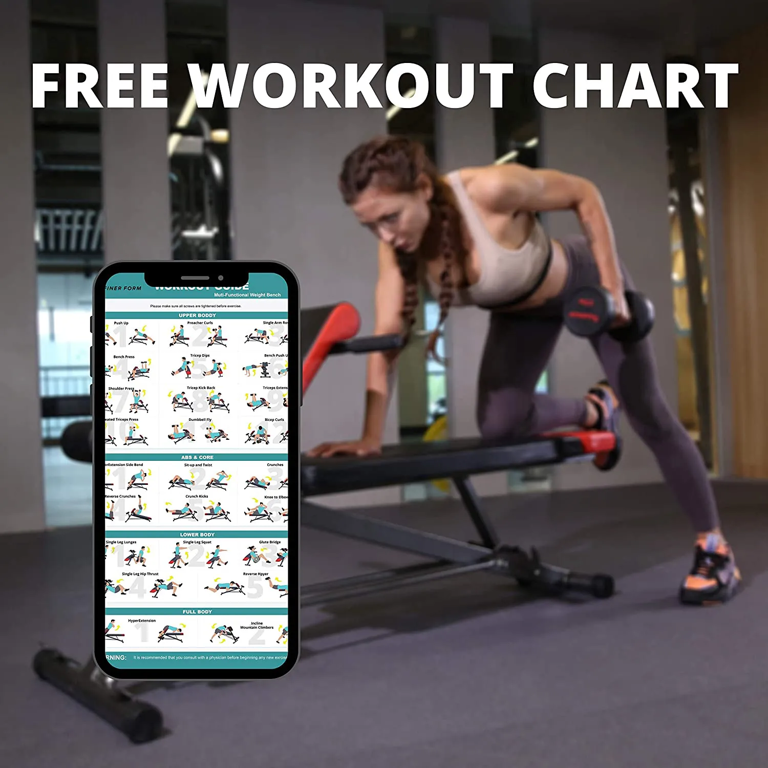 Finer Form Multi-Functional Weight Bench for Full All-in-One Body Workout – Hyper Back Extension, Roman Chair, Adjustable Ab Sit up Bench, Decline Bench, Flat Bench