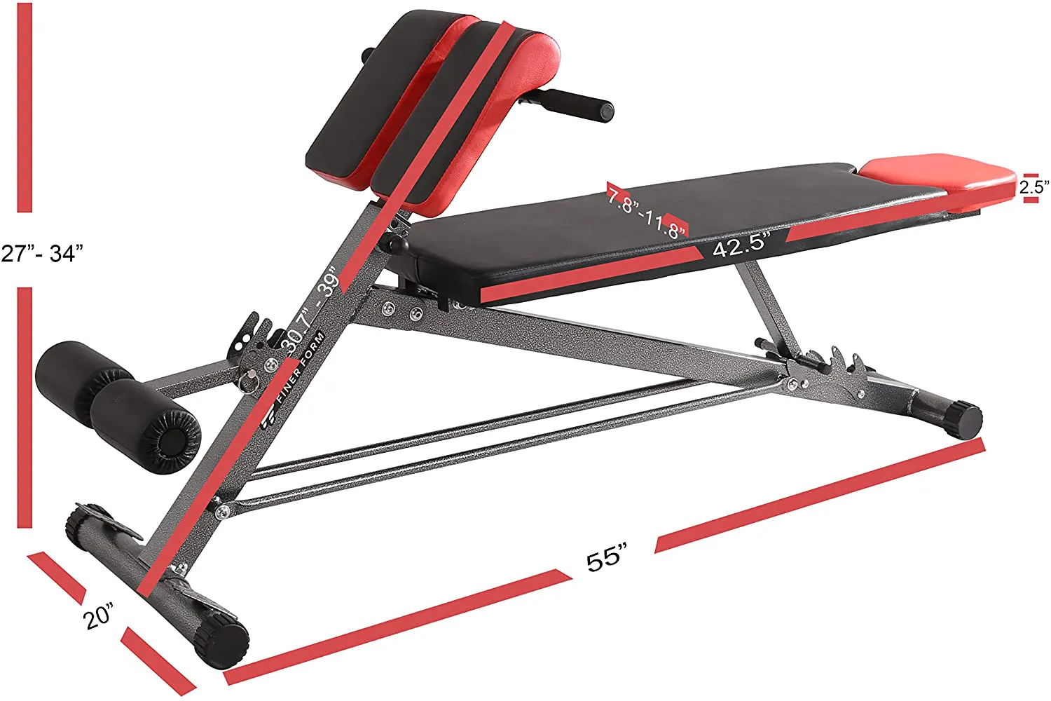 Finer Form Multi-Functional Weight Bench for Full All-in-One Body Workout – Hyper Back Extension, Roman Chair, Adjustable Ab Sit up Bench, Decline Bench, Flat Bench