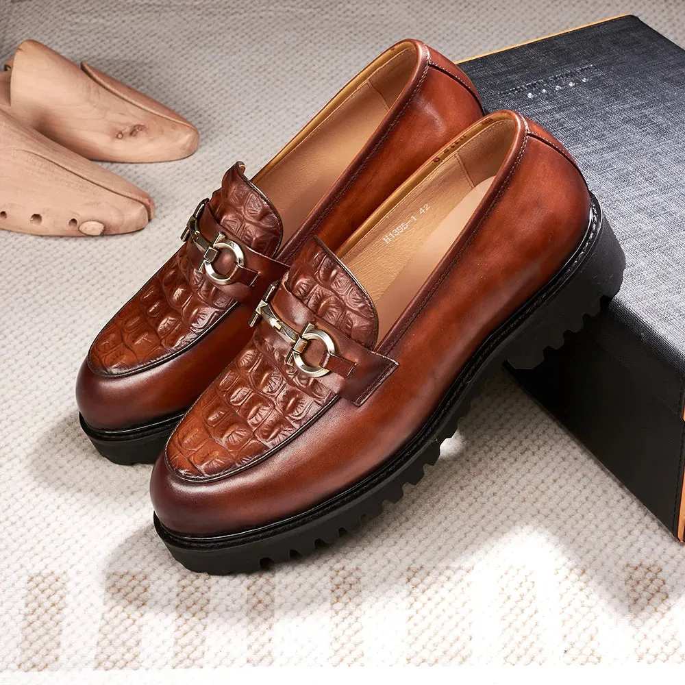 Genuine Leather with Metal Appliques Men's Loafers