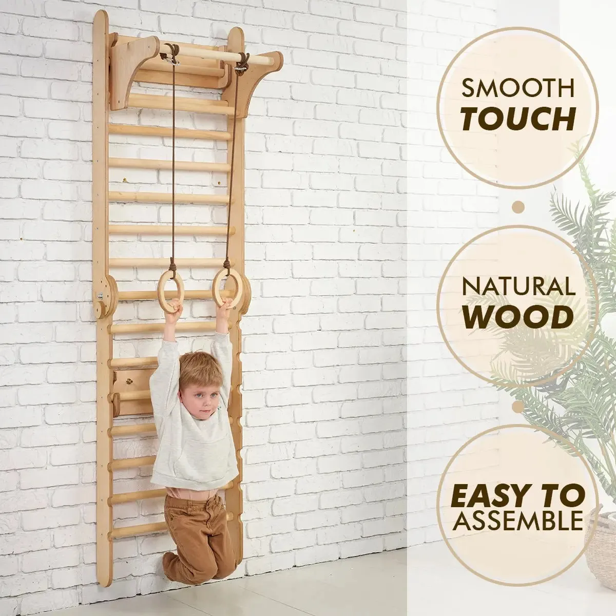 Goodevas 2in1 Schwedische Wand / Kletterleiter   Schaukel-Set aus Holz