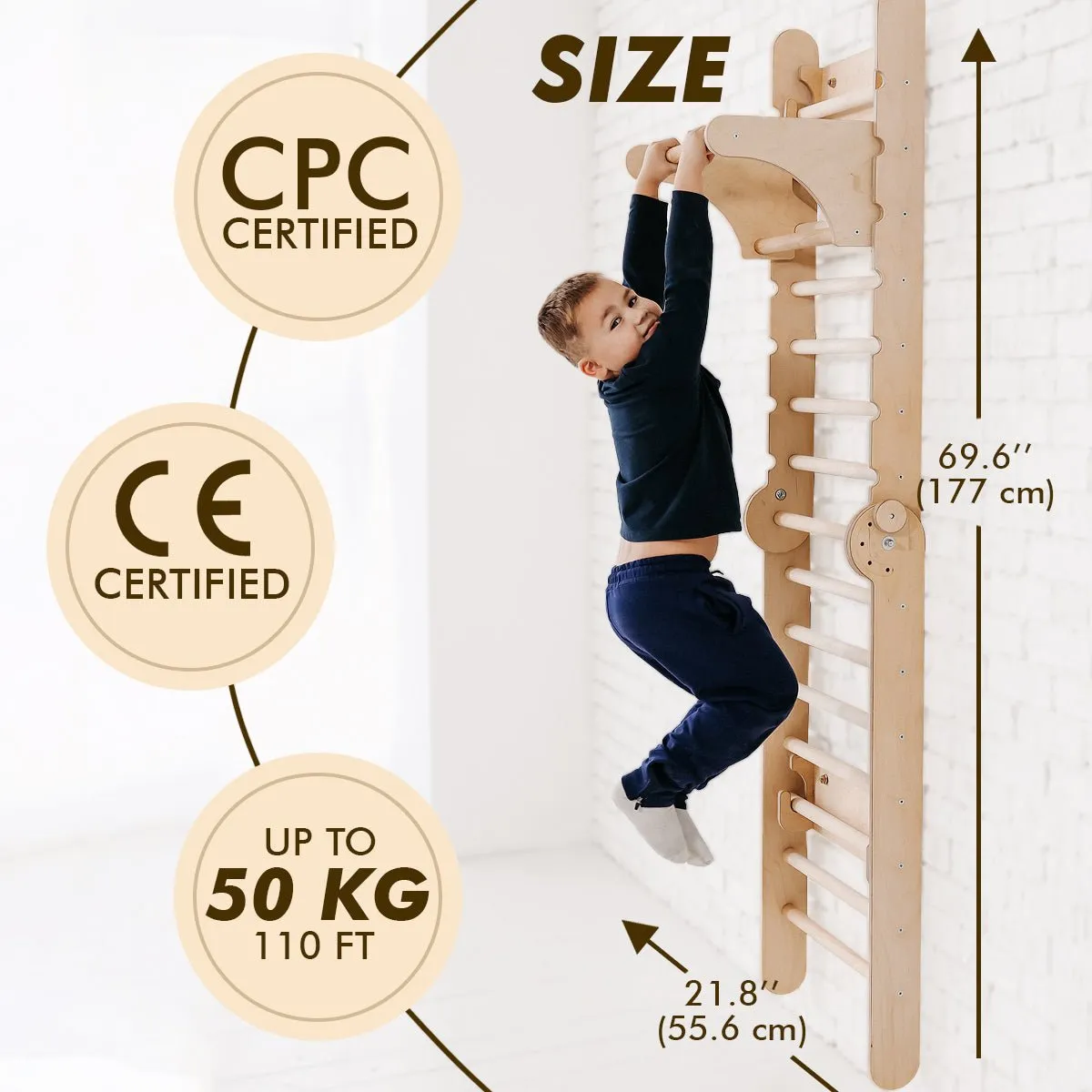 Goodevas 2in1 Schwedische Wand / Kletterleiter   Schaukel-Set aus Holz