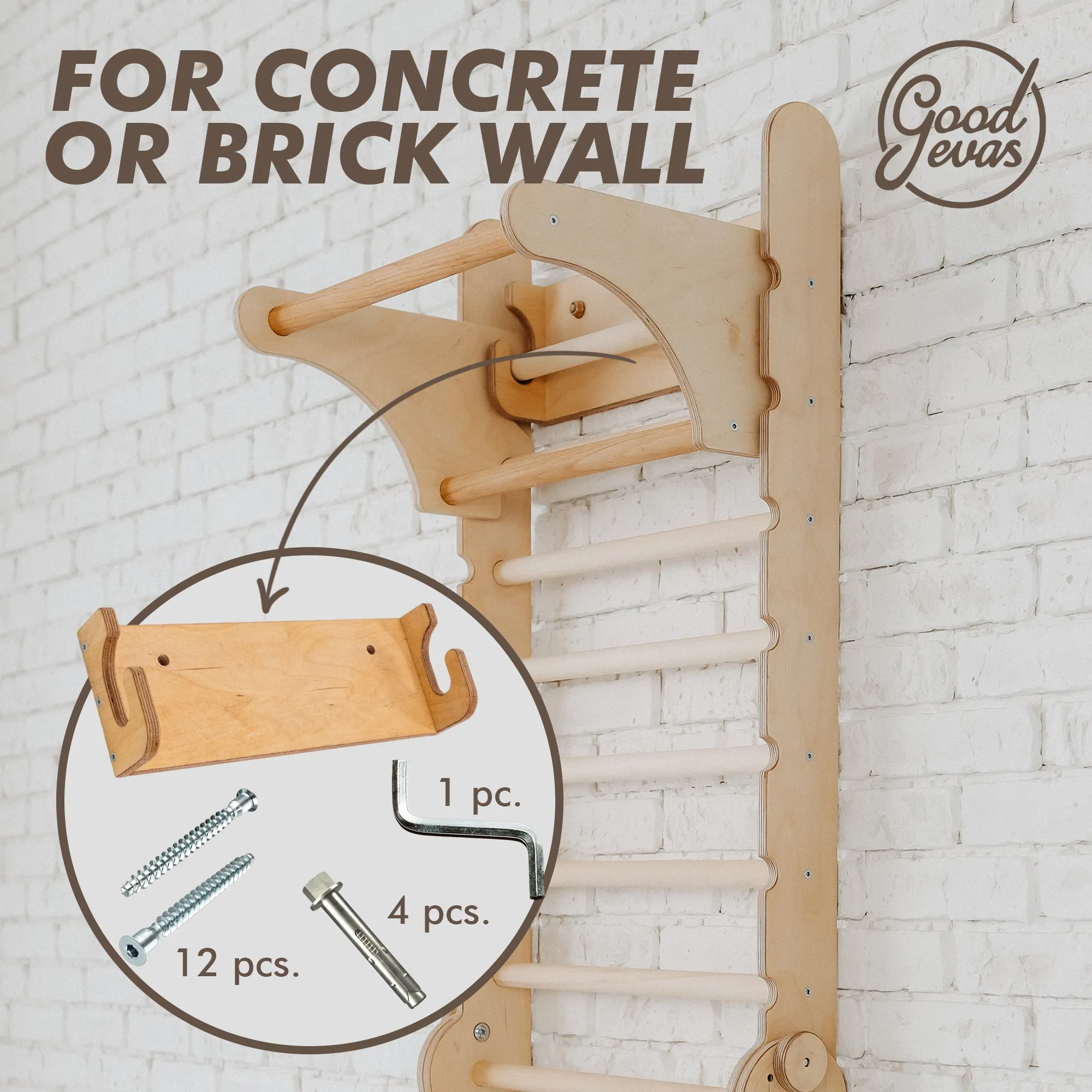 Goodevas 2in1 Schwedische Wand / Kletterleiter   Schaukel-Set aus Holz