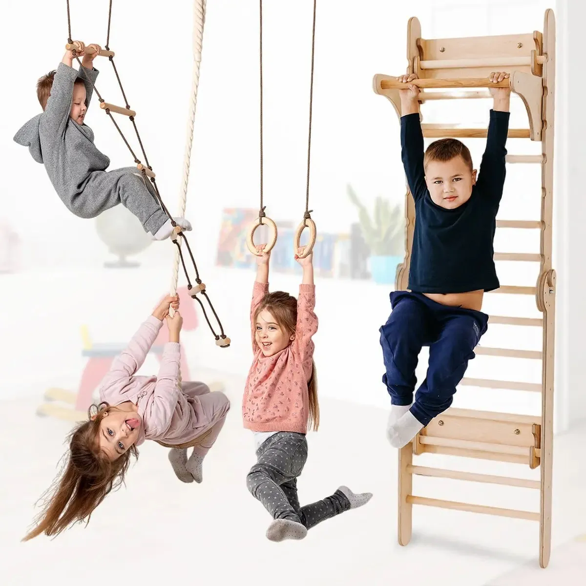 Goodevas 2in1 Schwedische Wand / Kletterleiter   Schaukel-Set aus Holz