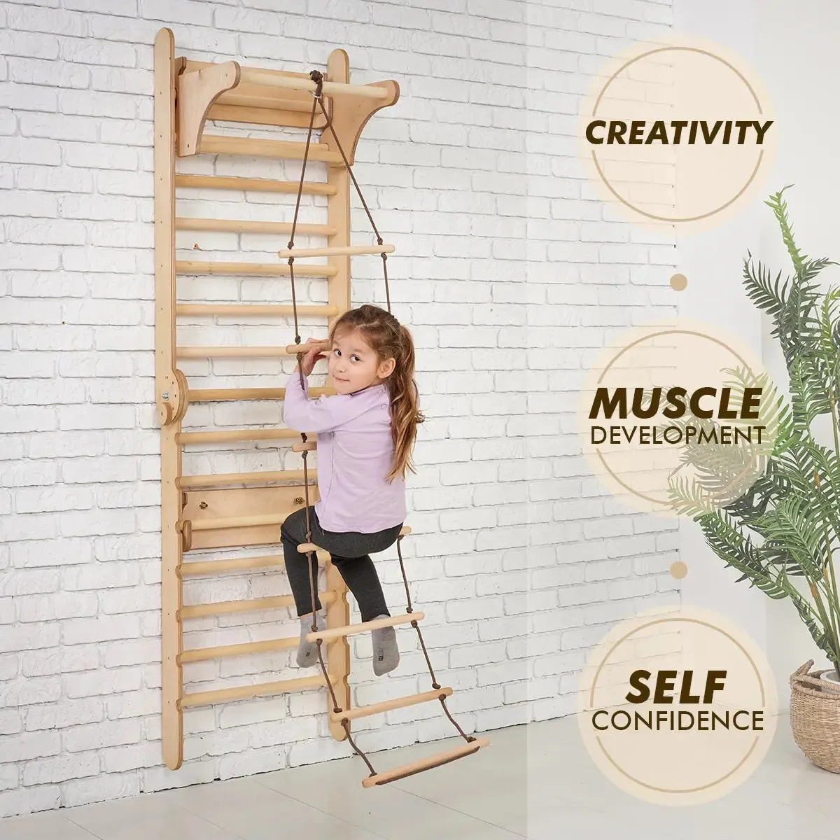 Goodevas 2in1 Schwedische Wand / Kletterleiter   Schaukel-Set aus Holz