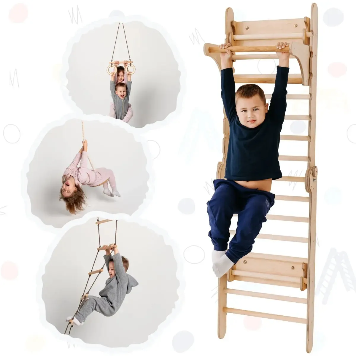 Goodevas 2in1 Schwedische Wand / Kletterleiter   Schaukel-Set aus Holz