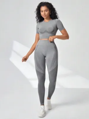 Gym Bunny Light Grey Alexis 2 Piece Short Sleeve Gym Set