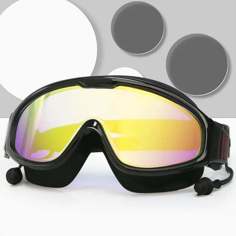 HAIZID Large Frame Waterproof Anti-Fog Swimming Goggles With Earplugs(Black)