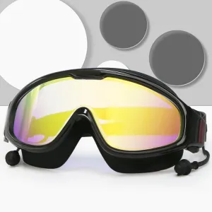 HAIZID Large Frame Waterproof Anti-Fog Swimming Goggles With Earplugs(Black)