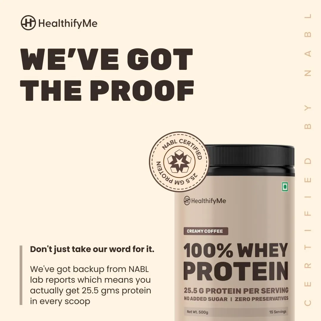 Healthifyme 100% Whey Protein Blend (Isolate and Concentrate) | Double Chocolate-500gms | 25.5gm protein, 5.6gm BCAA | With Digestive Enzymes | No added Sugar or Artificial Sweeteners | Zero Preservatives | Muscle Support & Recovery | Vegetarian