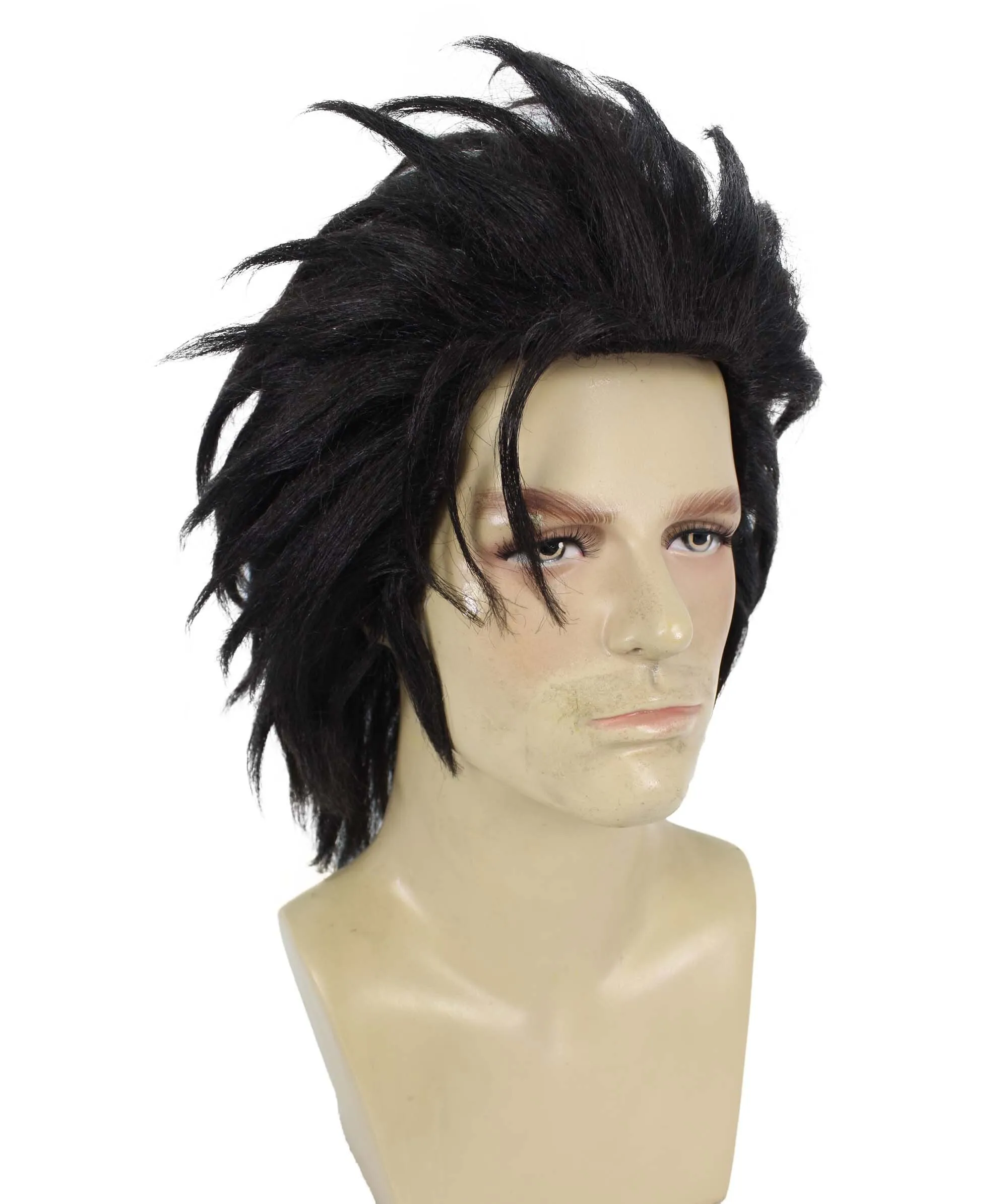 HPO Adult Men's Swordsman Black Spiky Fantasy Game Wig I Best for Halloween I Flame-retardant Synthetic Fiber