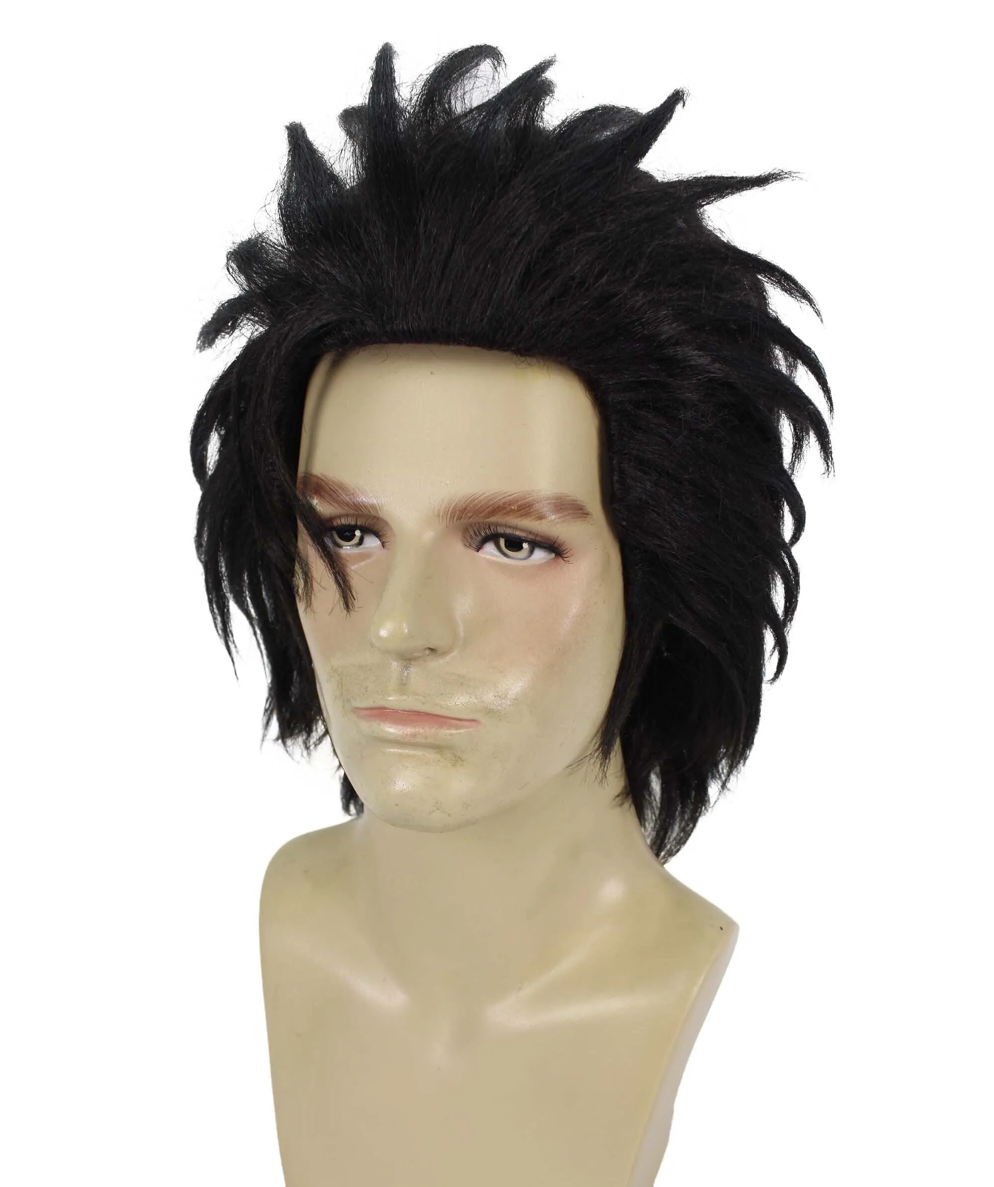 HPO Adult Men's Swordsman Black Spiky Fantasy Game Wig I Best for Halloween I Flame-retardant Synthetic Fiber