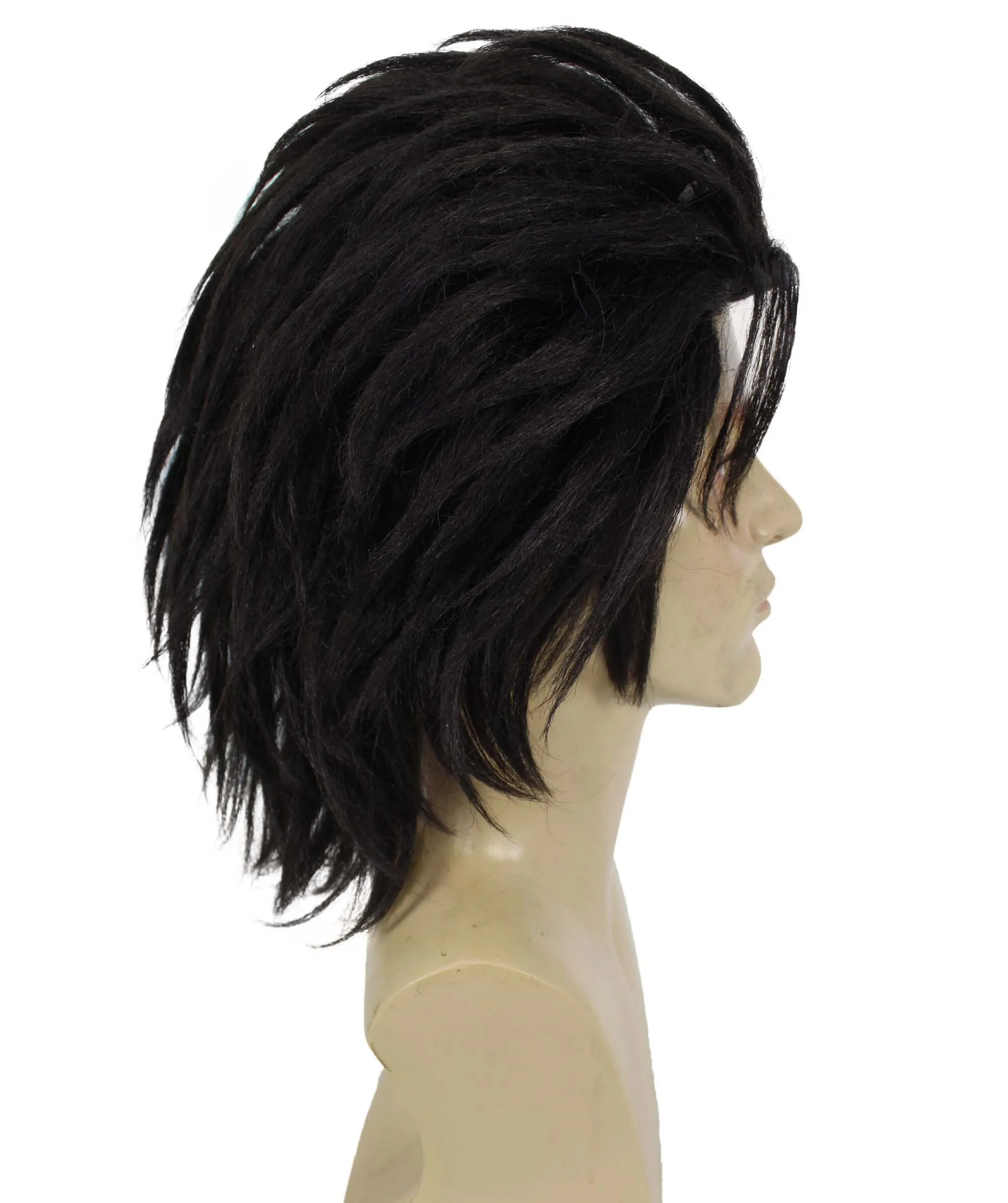 HPO Adult Men's Swordsman Black Spiky Fantasy Game Wig I Best for Halloween I Flame-retardant Synthetic Fiber