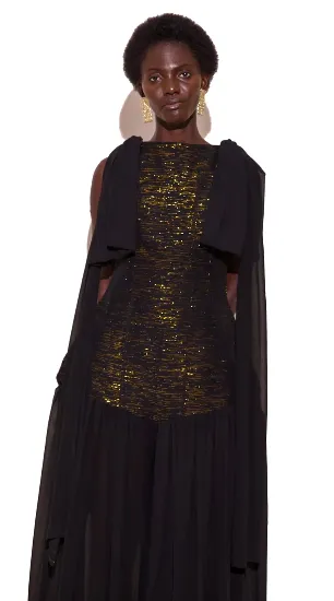 KAYADUA Zimpa bareback Jumpsuit with gold shimmer details and chiffon