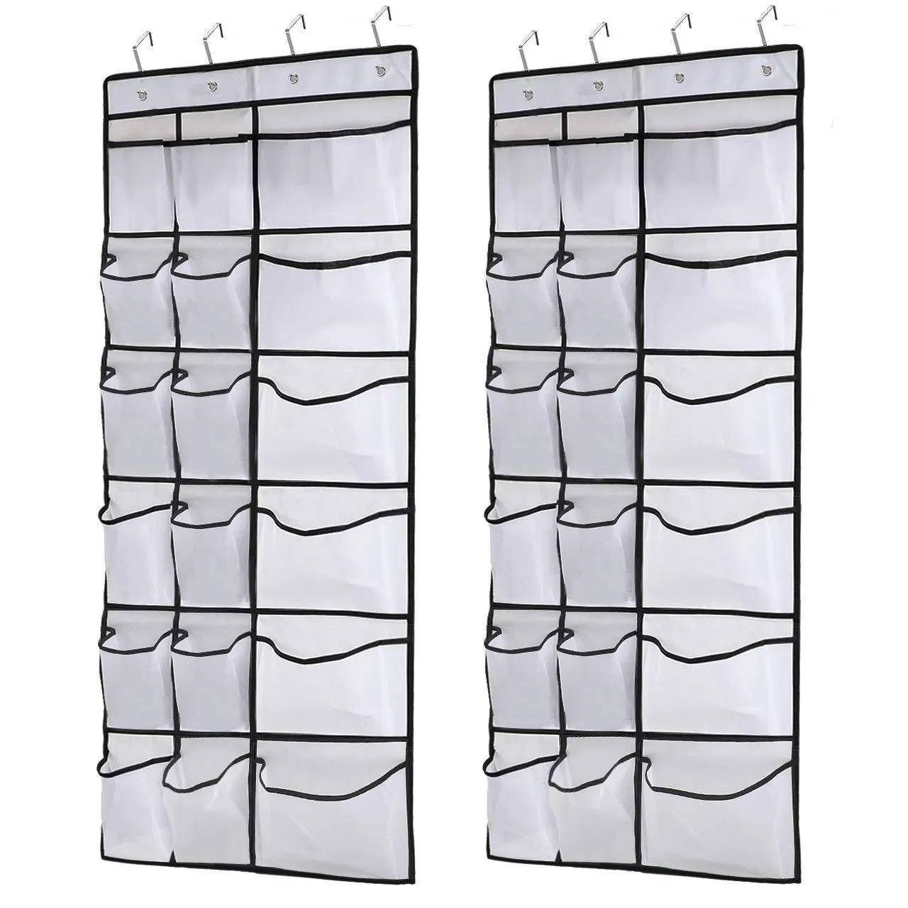 Kootek 2 Pack Over The Door Shoe Organizers, 12 Mesh Pockets   6 Large Mesh Storage Various Compartments Hanging Shoe Organizer with 8 Hooks Shoes Holder for Closet Bedroom, White (59 x 21.6 inch)