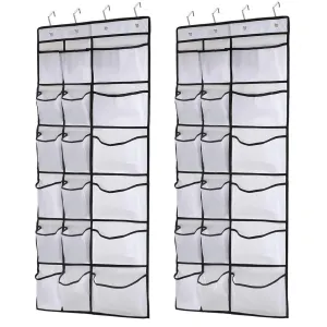 Kootek 2 Pack Over The Door Shoe Organizers, 12 Mesh Pockets   6 Large Mesh Storage Various Compartments Hanging Shoe Organizer with 8 Hooks Shoes Holder for Closet Bedroom, White (59 x 21.6 inch)