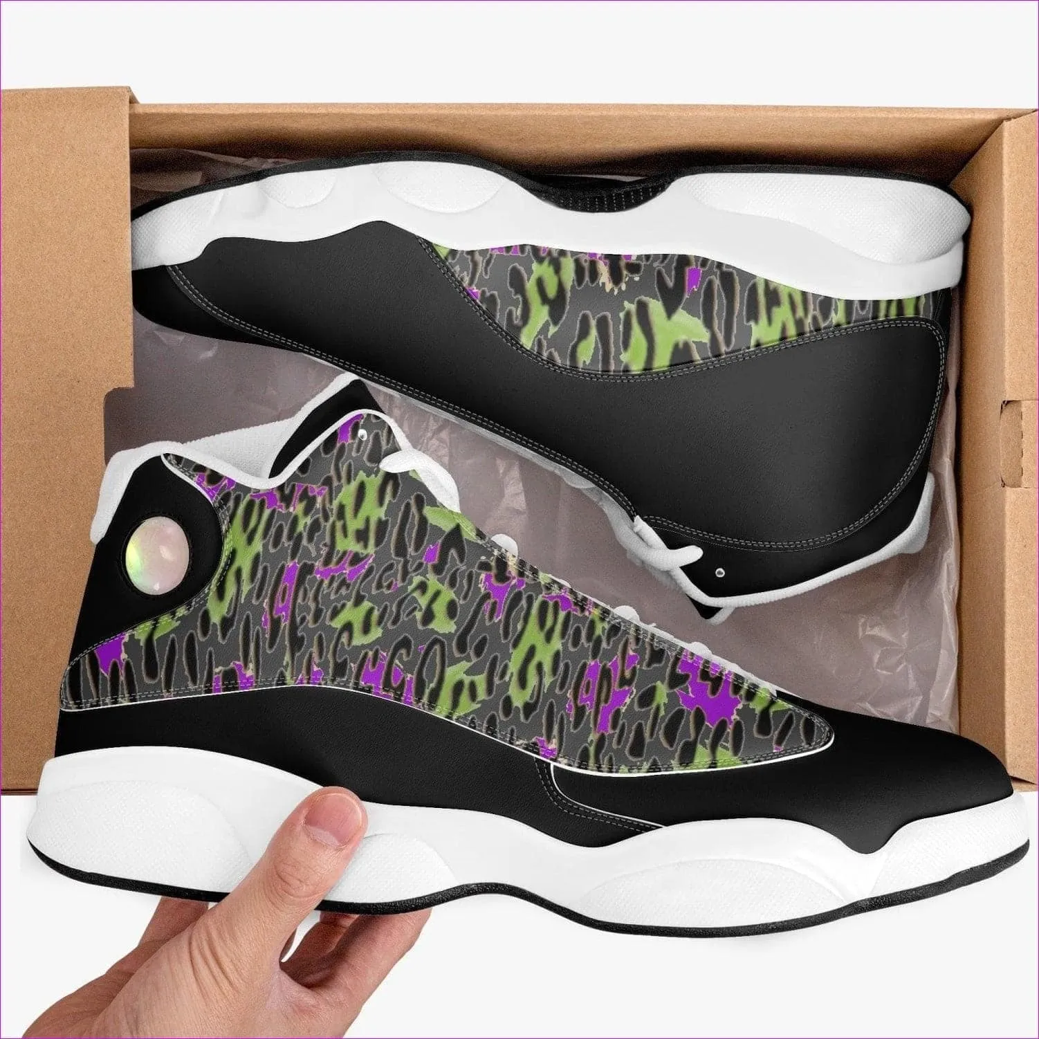 Leopard Grunge High-Top Leather Basketball Sneakers