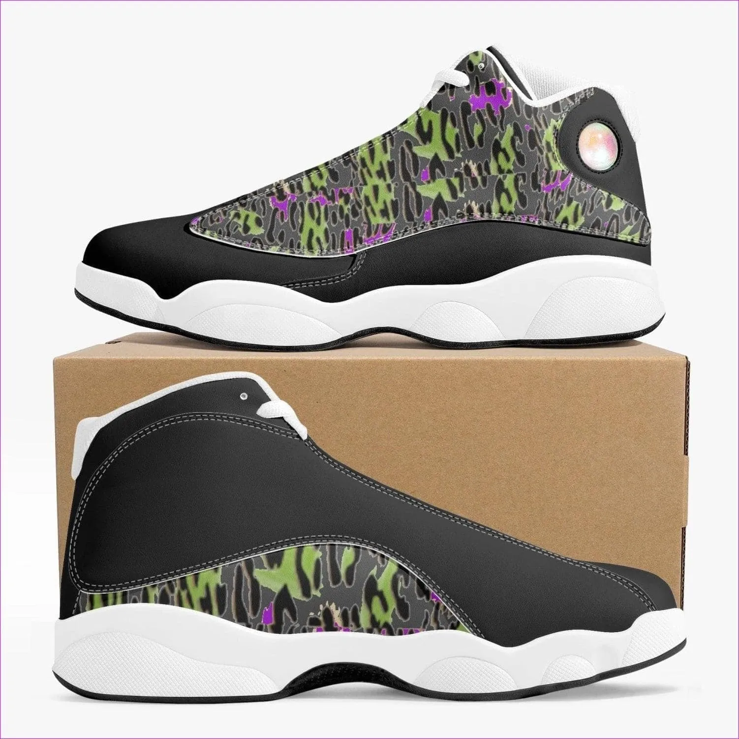 Leopard Grunge High-Top Leather Basketball Sneakers