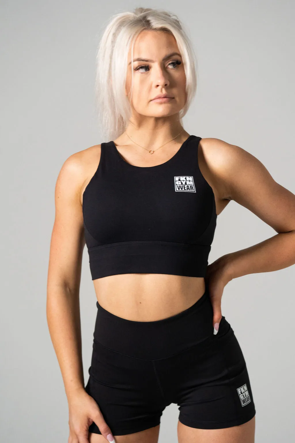 Limitless | High Neck Gym Crop | Black