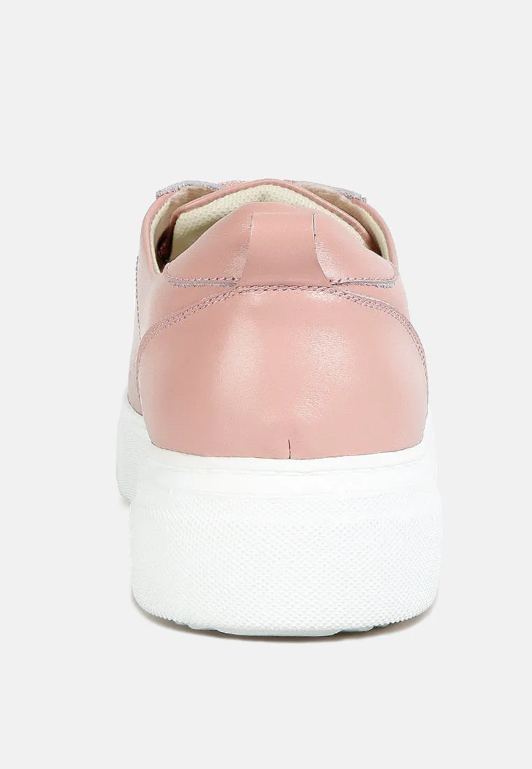 MAGULL Solid Lace Up Leather Sneakers in Pink