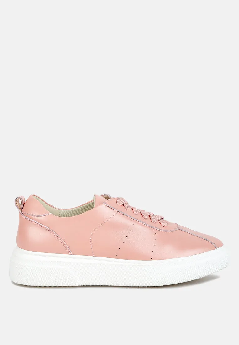 MAGULL Solid Lace Up Leather Sneakers in Pink