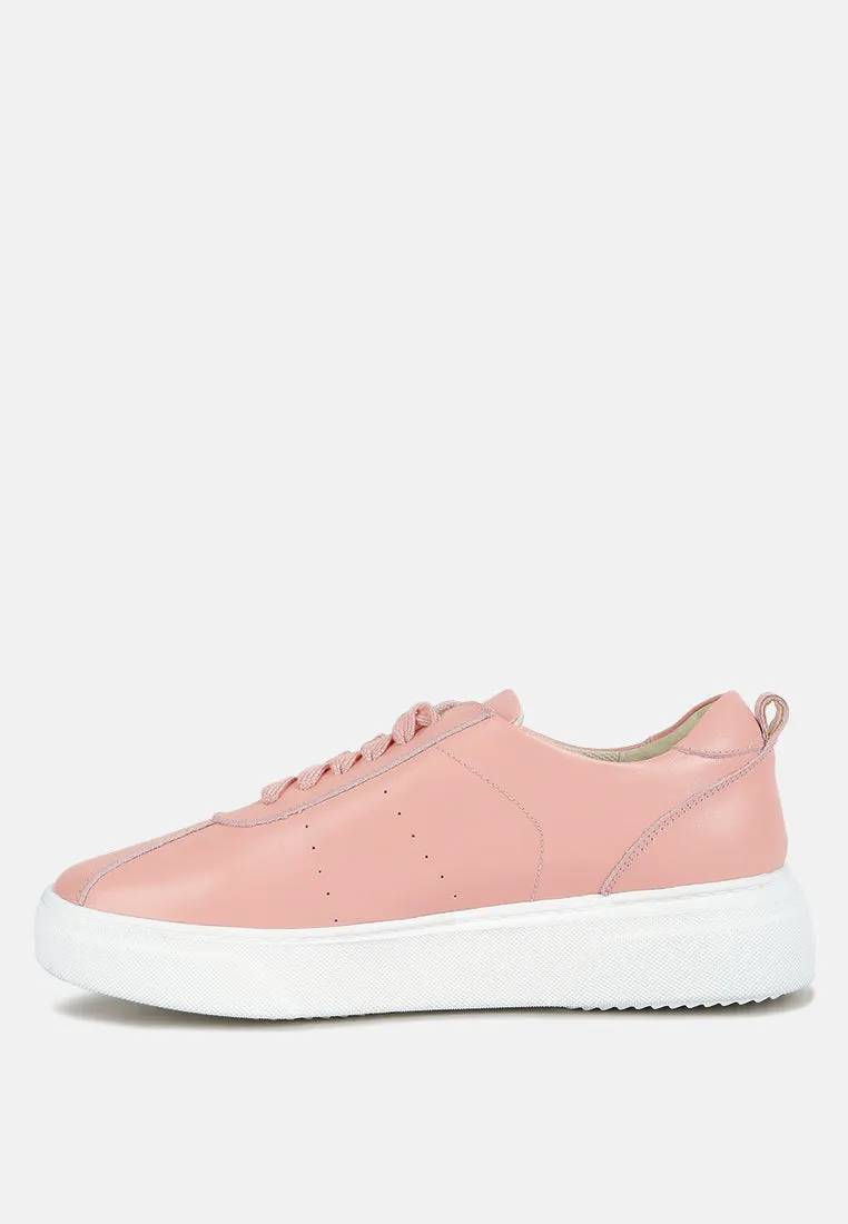 MAGULL Solid Lace Up Leather Sneakers in Pink