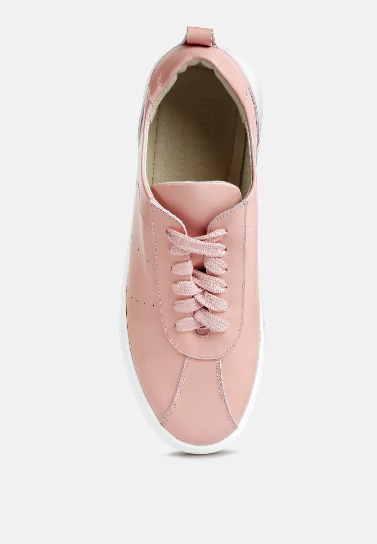 MAGULL Solid Lace Up Leather Sneakers in Pink