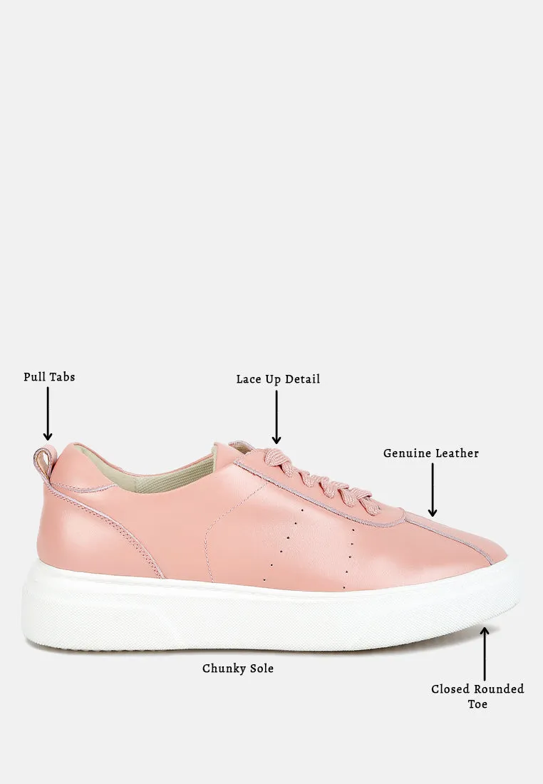MAGULL Solid Lace Up Leather Sneakers in Pink