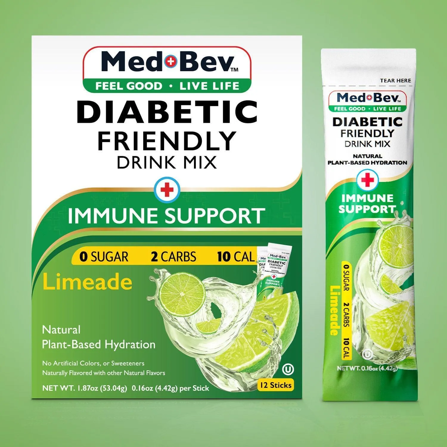Med-Bev Limeade Singles to Go – Natural & Sugar-Free Drink Mix